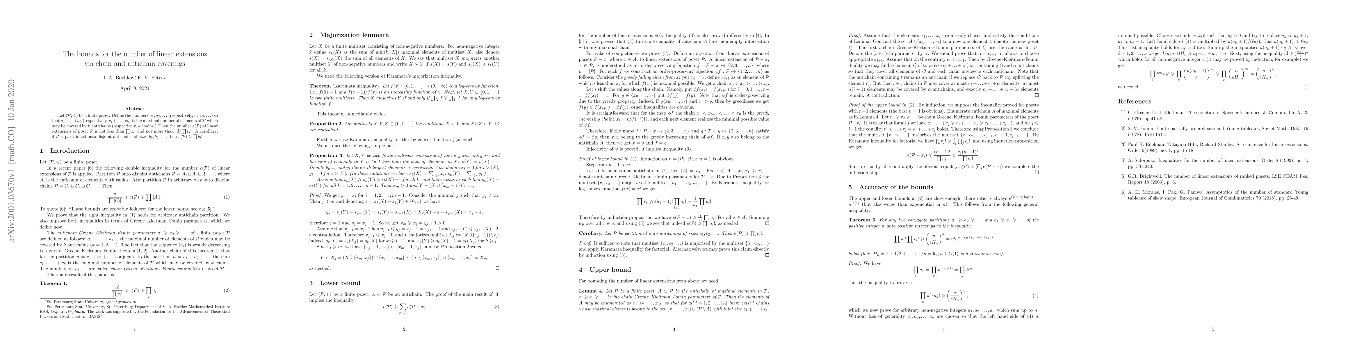 Thumbnail for The bounds for the number of linear extensions via chain and antichain
  coverings