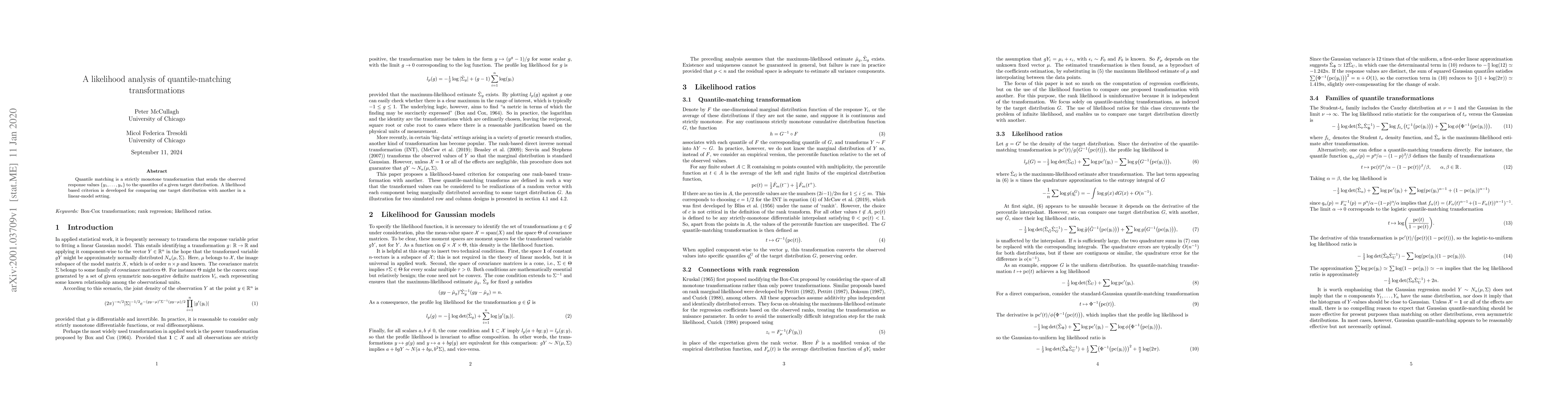 Thumbnail for A likelihood analysis of quantile-matching transformations