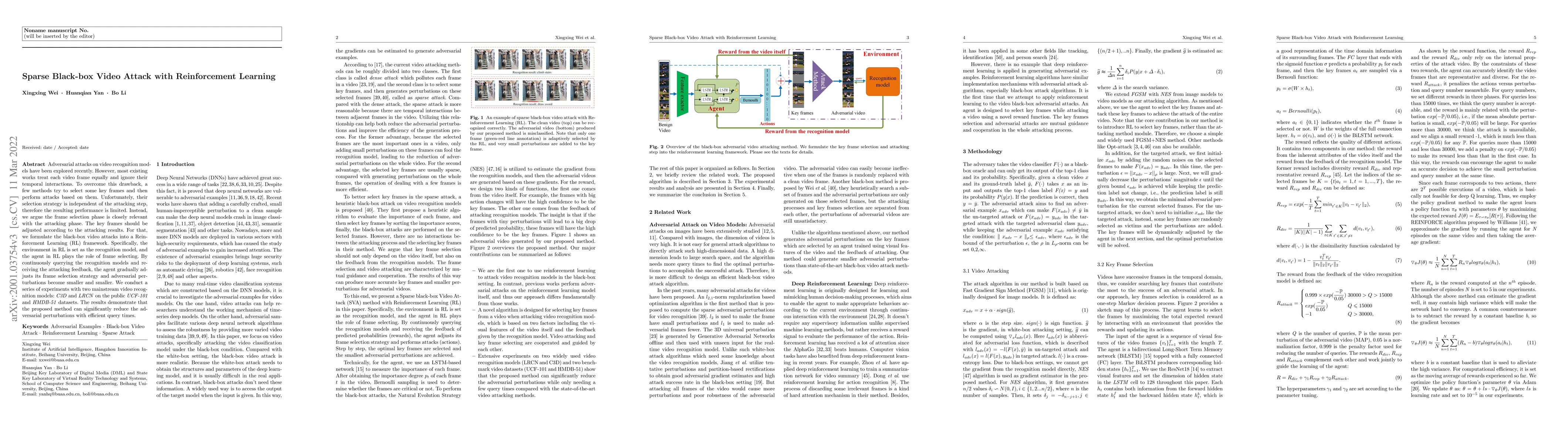 Thumbnail for Sparse Black-box Video Attack with Reinforcement Learning