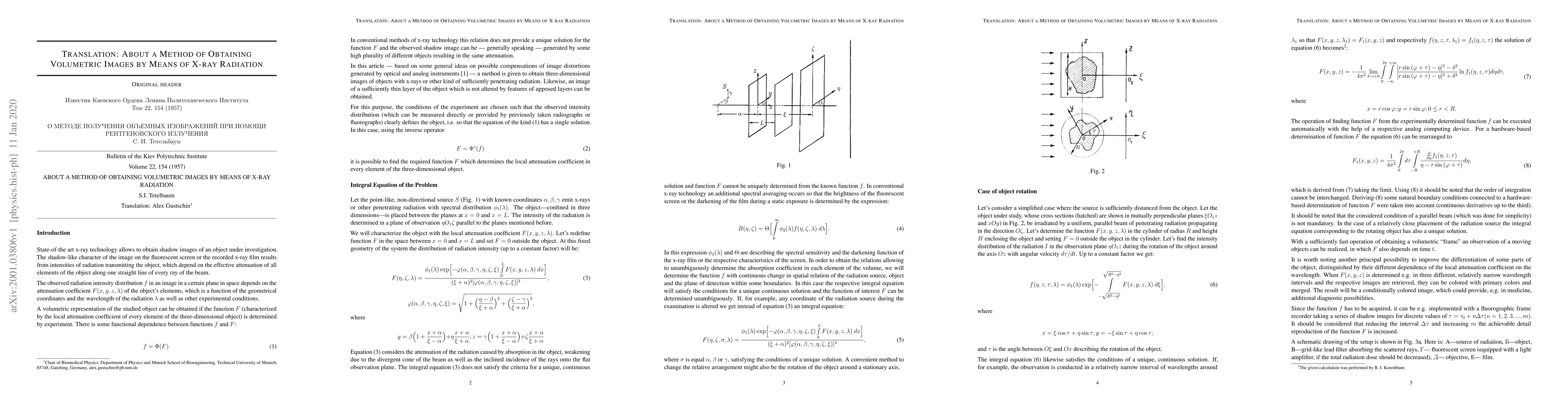Thumbnail for Translation: About a Method of Obtaining Volumetric Images by Means of
  X-ray Radiation