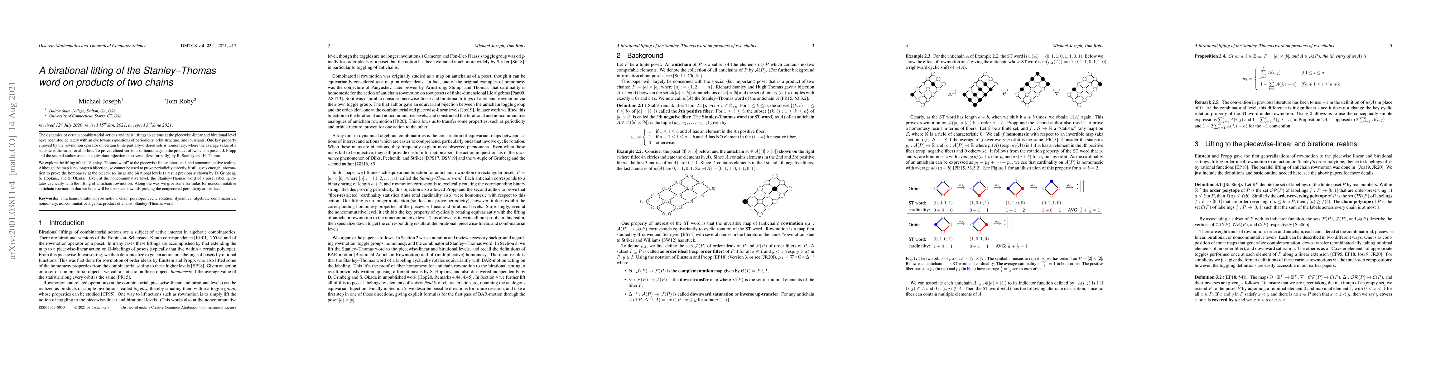 Thumbnail for A birational lifting of the Stanley-Thomas word on products of two
  chains