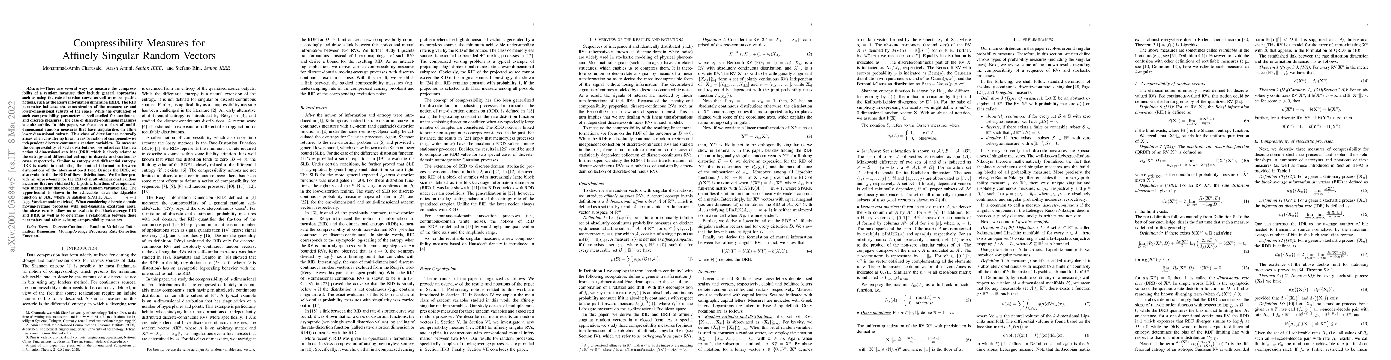 Thumbnail for Compressibility Measures for Affinely Singular Random Vectors