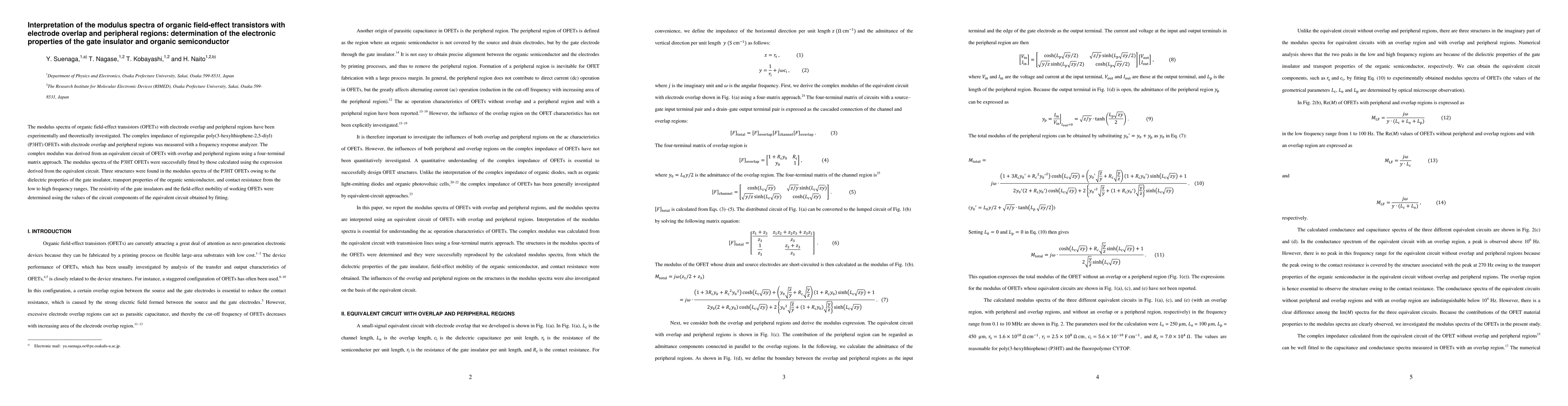 Thumbnail for Interpretation of the modulus spectra of organic field-effect
  transistors with electrode overlap and peripheral regions: determination of
  the electronic properties of the gate insulator and organic semiconductor