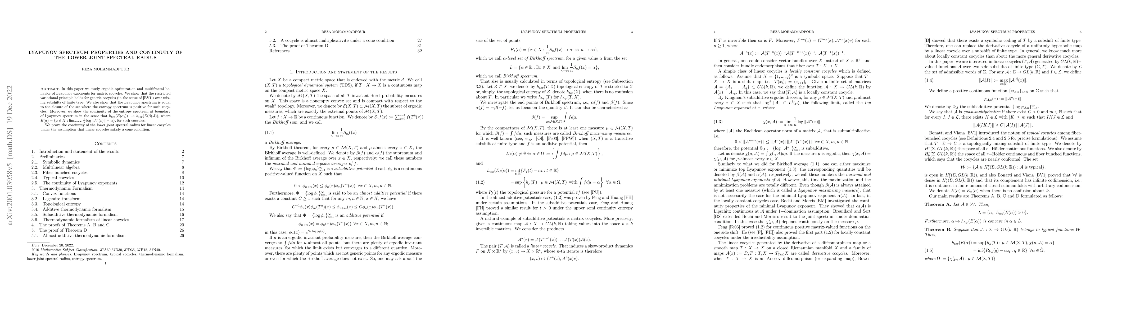 Thumbnail for Lyapunov spectrum properties and continuity of the lower joint spectral
  radius