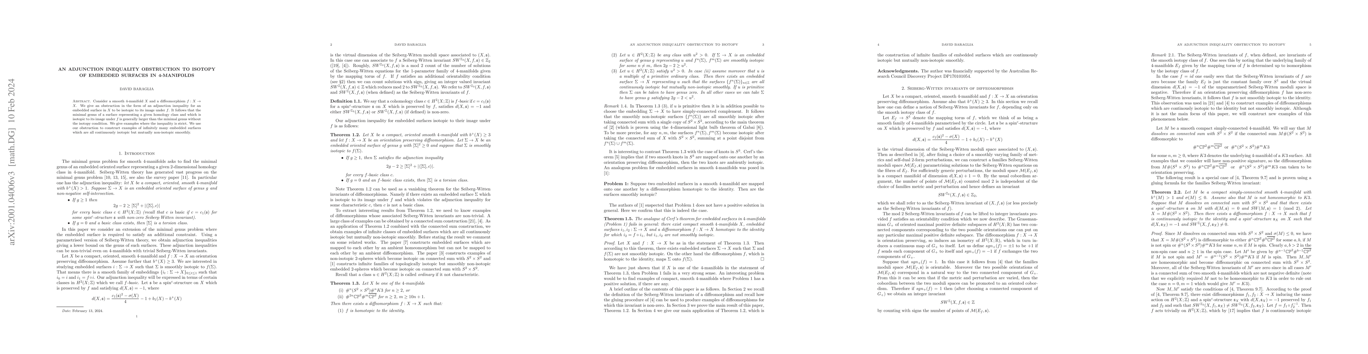 Thumbnail for An adjunction inequality obstruction to isotopy of embedded surfaces in
  4-manifolds