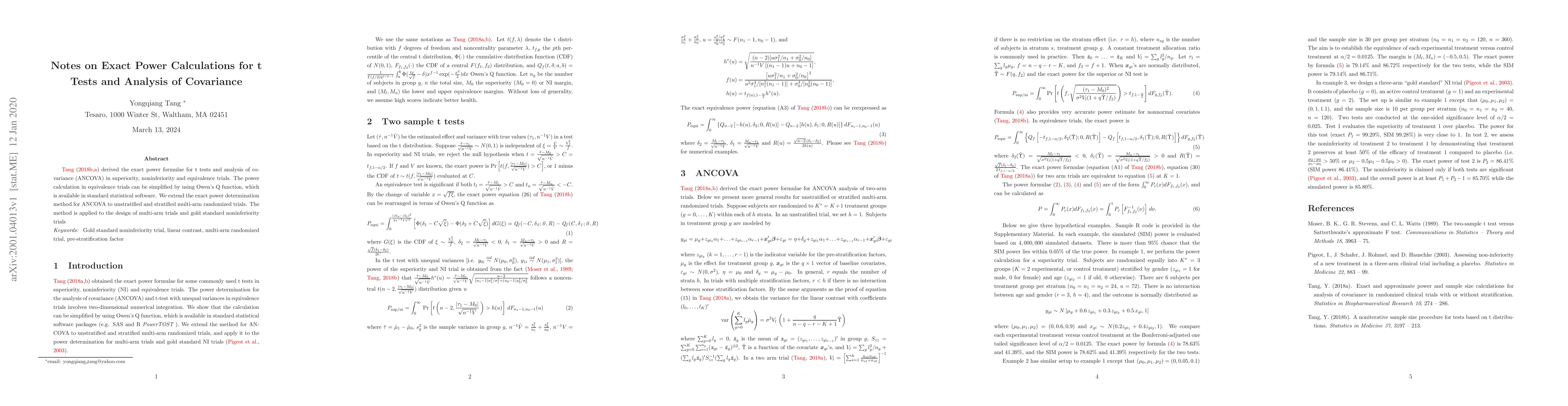 Thumbnail for Notes on Exact Power Calculations for t Tests and Analysis of Covariance