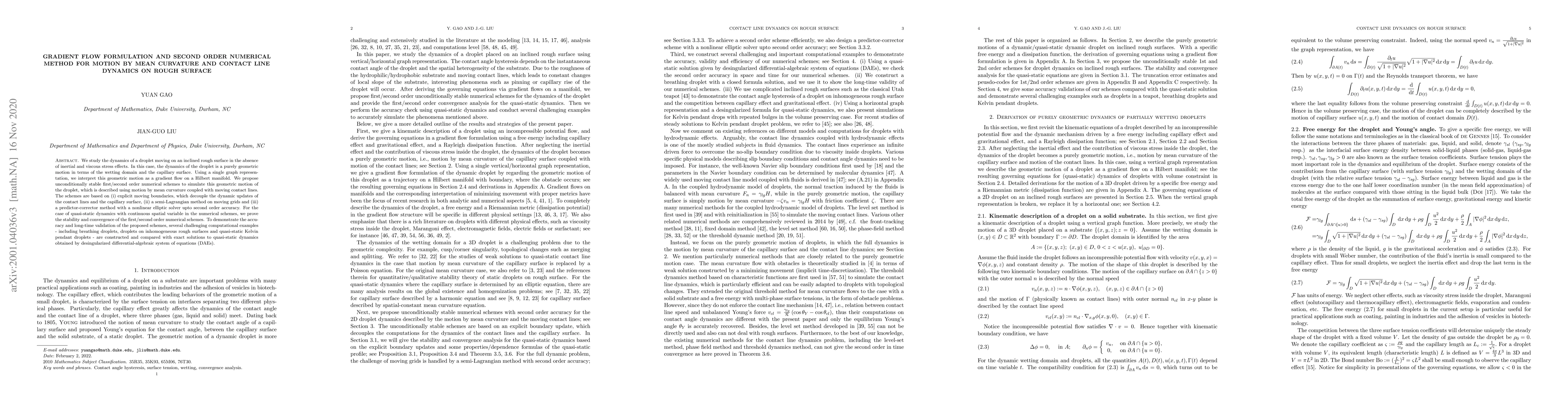 Thumbnail for Gradient flow formulation and second order numerical method for motion
  by mean curvature and contact line dynamics on rough surface