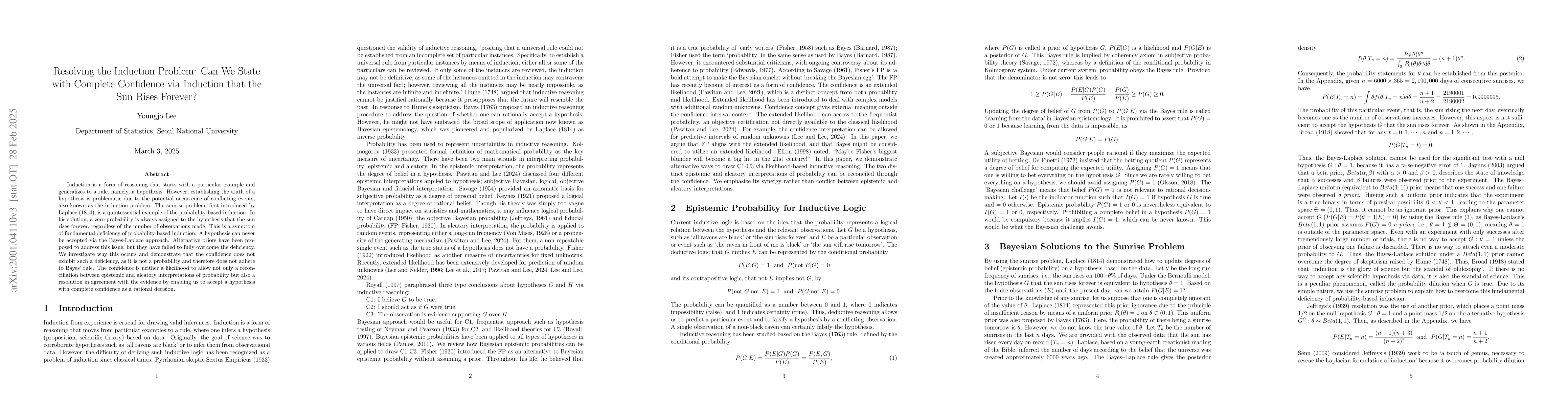 Thumbnail for Resolving the induction problem: Can we state with complete confidence
  via induction that the sun rises forever?