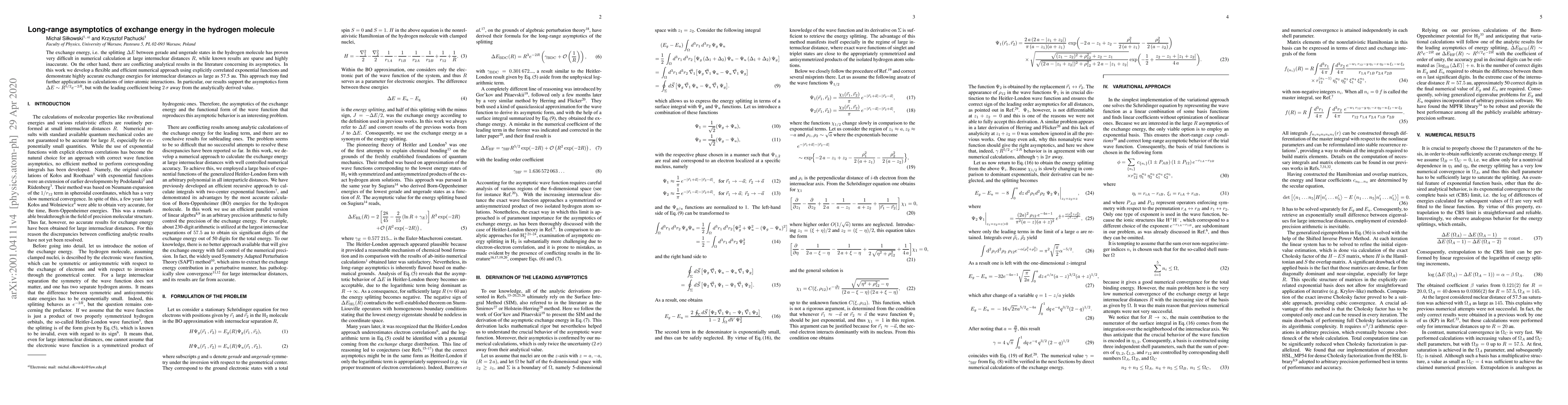 Thumbnail for Long-range asymptotics of exchange energy in the hydrogen molecule