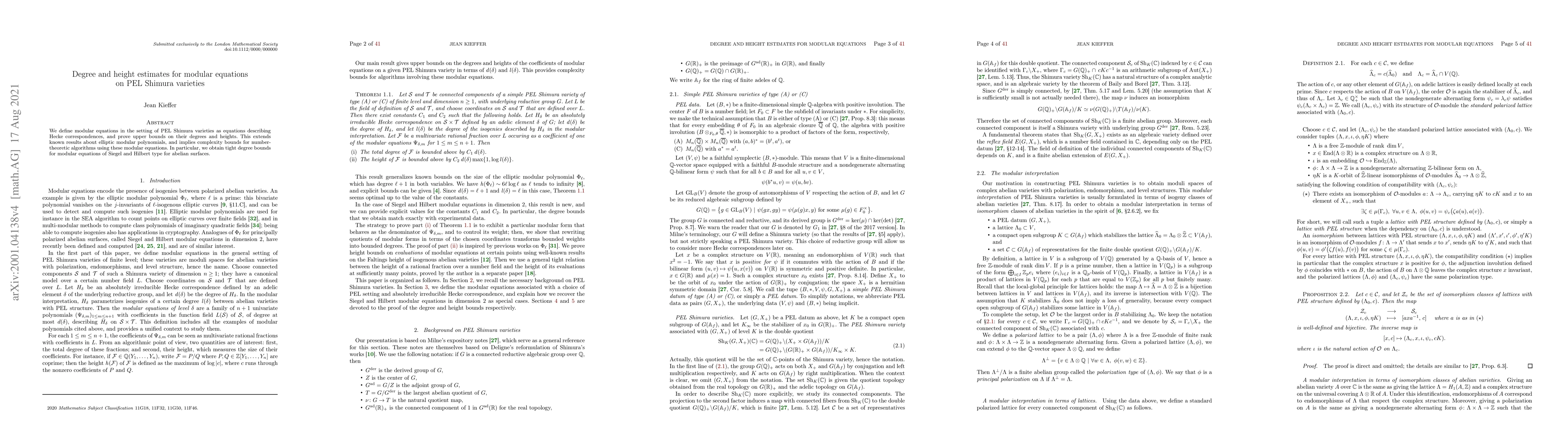 Thumbnail for Degree and height estimates for modular equations on PEL Shimura
  varieties