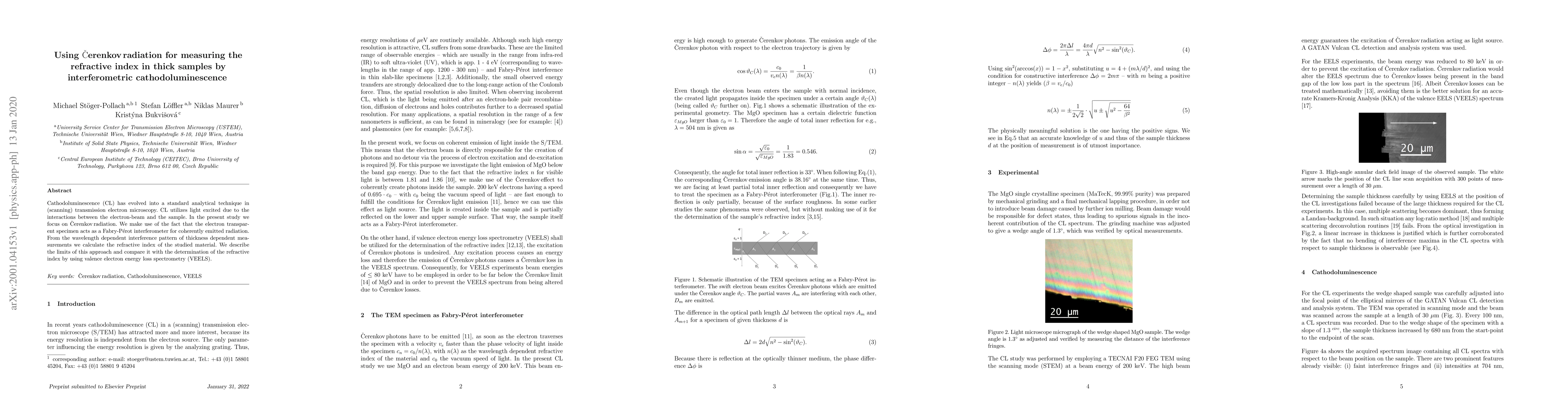 Thumbnail for Using Cerenkov radiation for measuring the refractive index in thick
  samples by interferometric cathodoluminescence