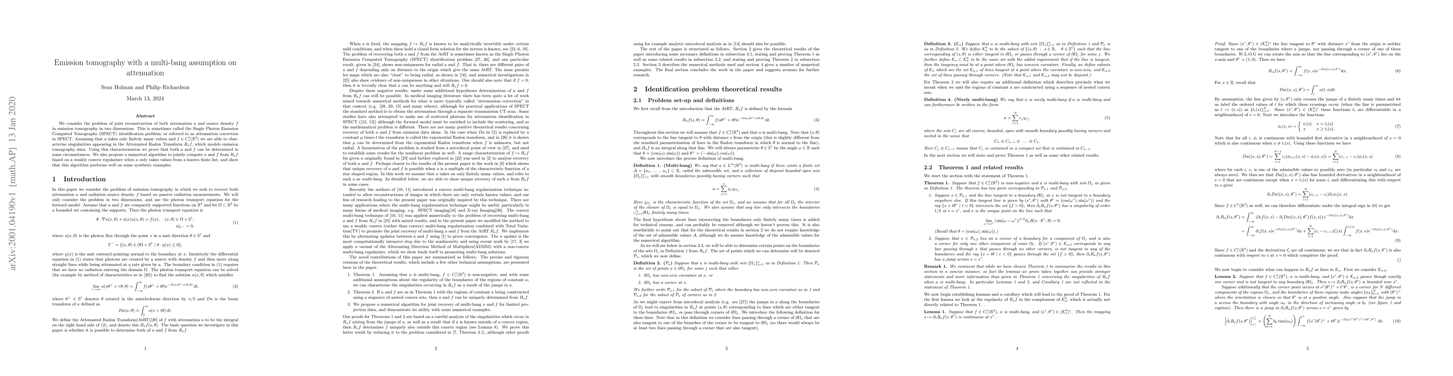 Thumbnail for Emission tomography with a multi-bang assumption on attenuation