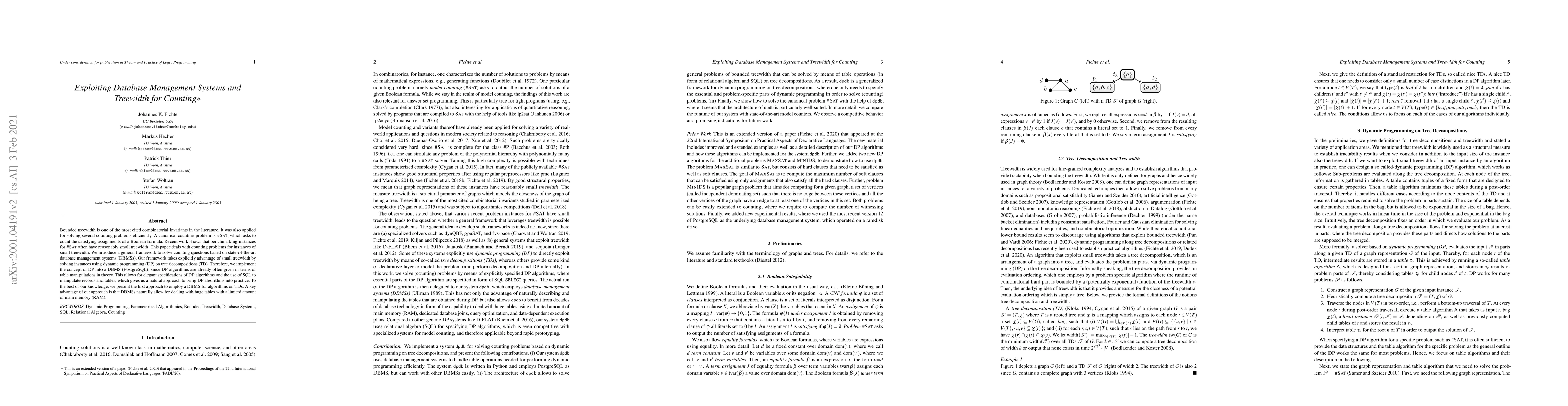 Thumbnail for Exploiting Database Management Systems and Treewidth for Counting