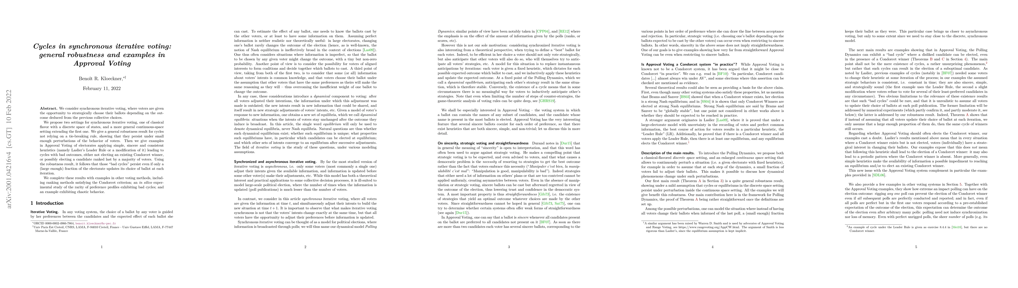 Thumbnail for Cycles in synchronous iterative voting: general robustness and examples
  in Approval Voting