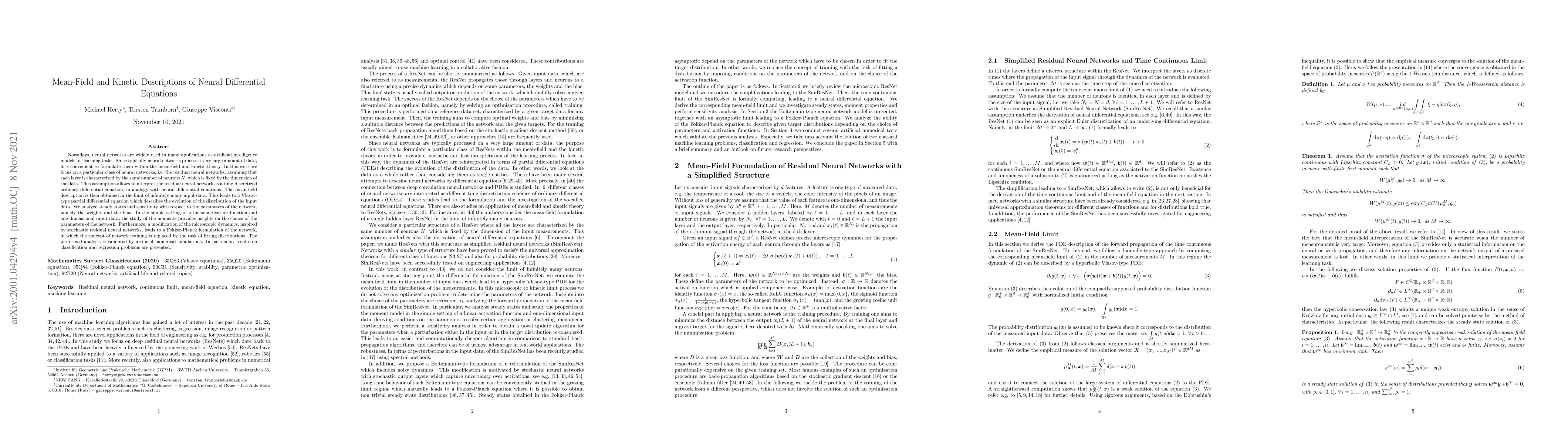 Thumbnail for Mean-Field and Kinetic Descriptions of Neural Differential Equations