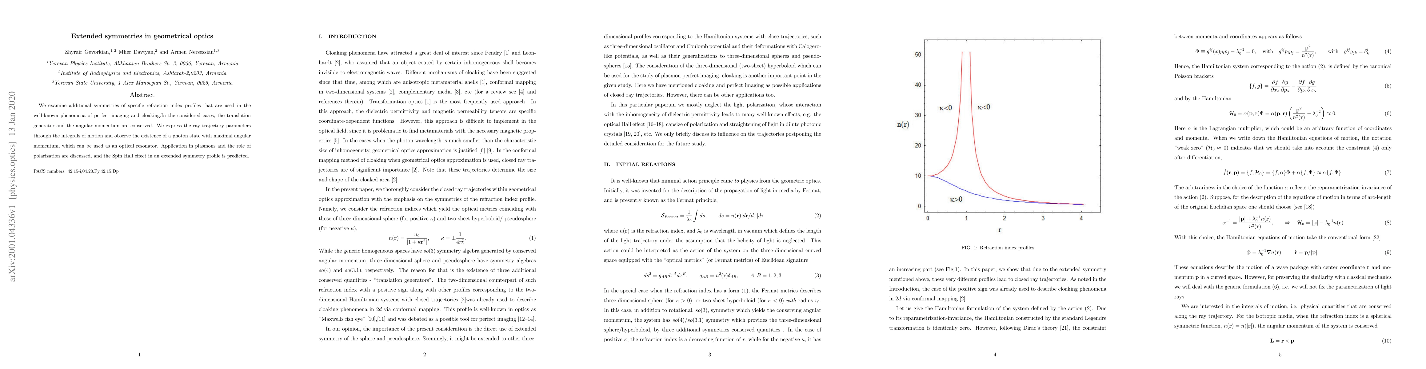 Thumbnail for Extended symmetries in geometrical optics