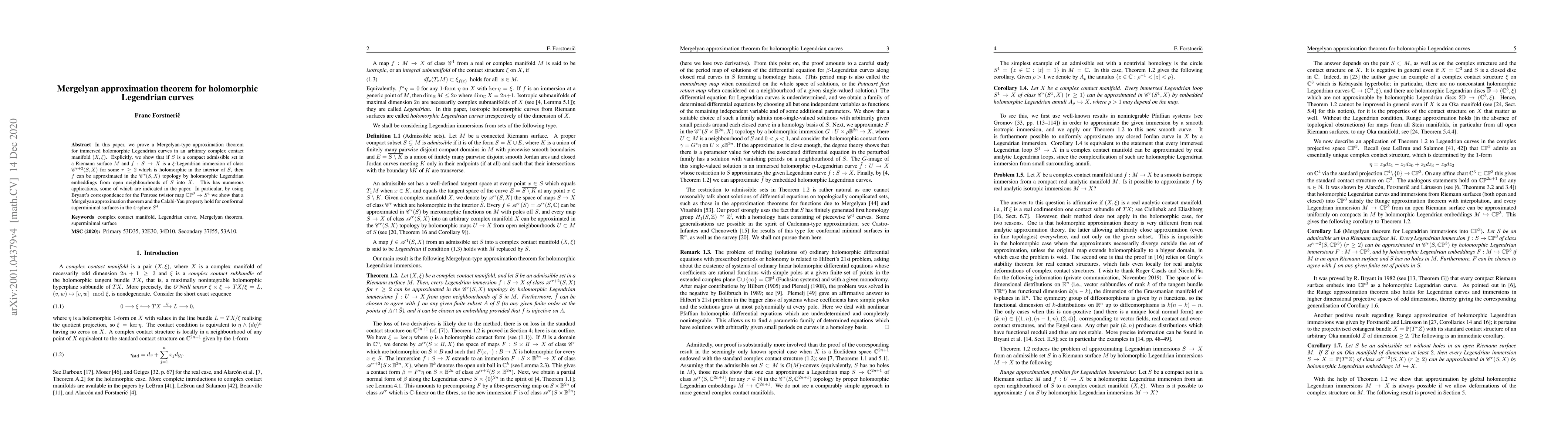 Thumbnail for Mergelyan approximation theorem for holomorphic Legendrian curves