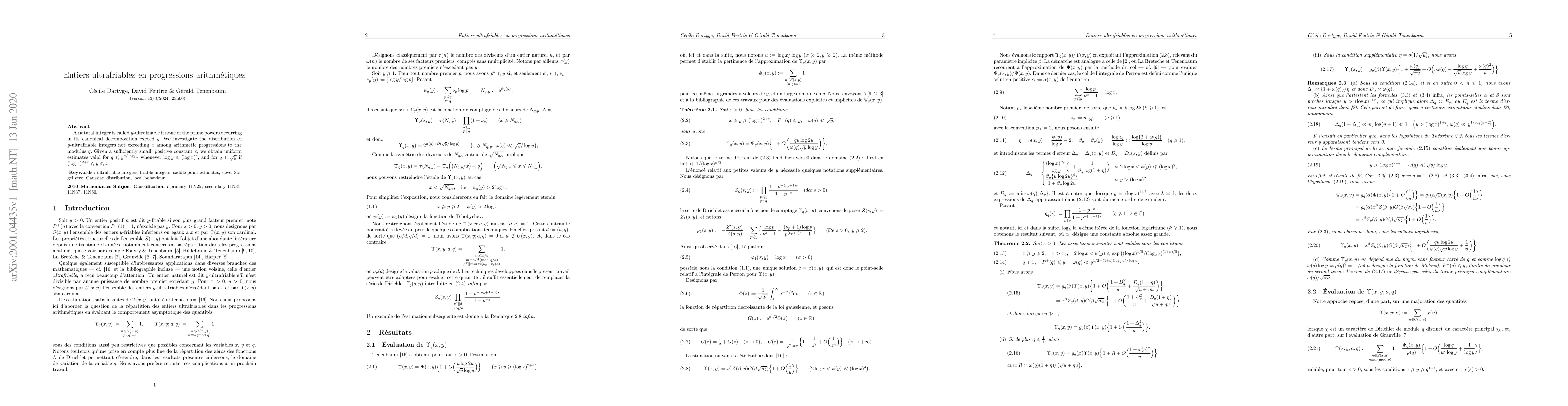 Thumbnail for Entiers ultrafriables en progressions arithm\'etiques