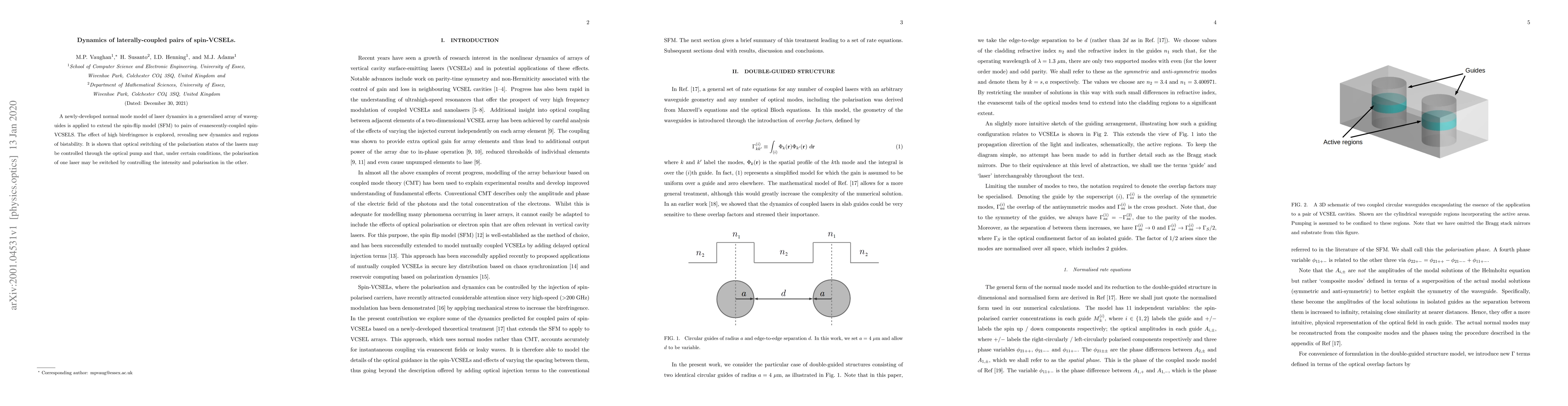 Thumbnail for Dynamics of laterally-coupled pairs of spin-VCSELs