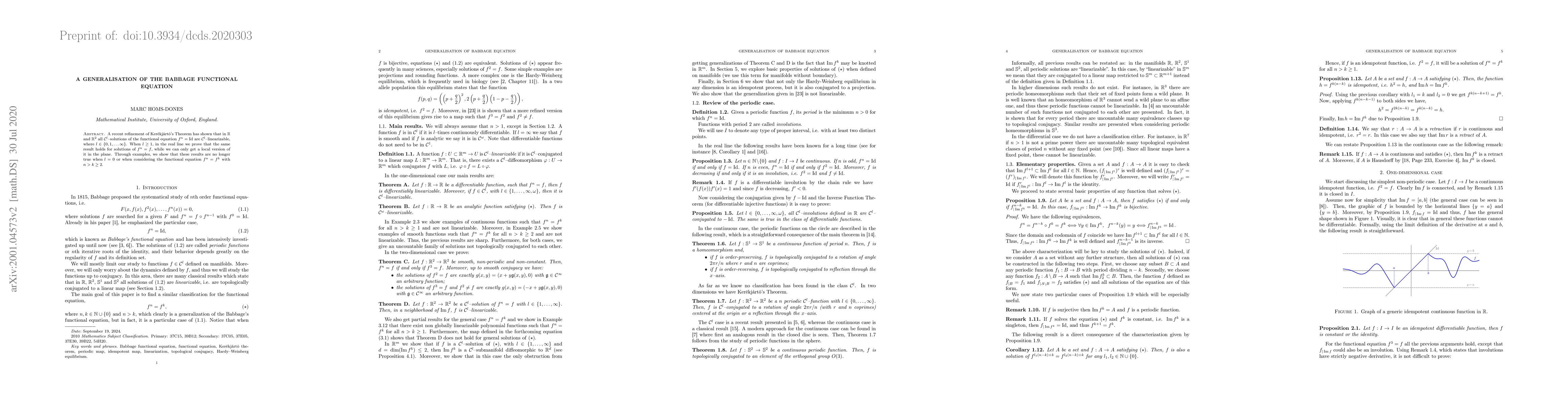 Thumbnail for A generalisation of the Babbage functional equation