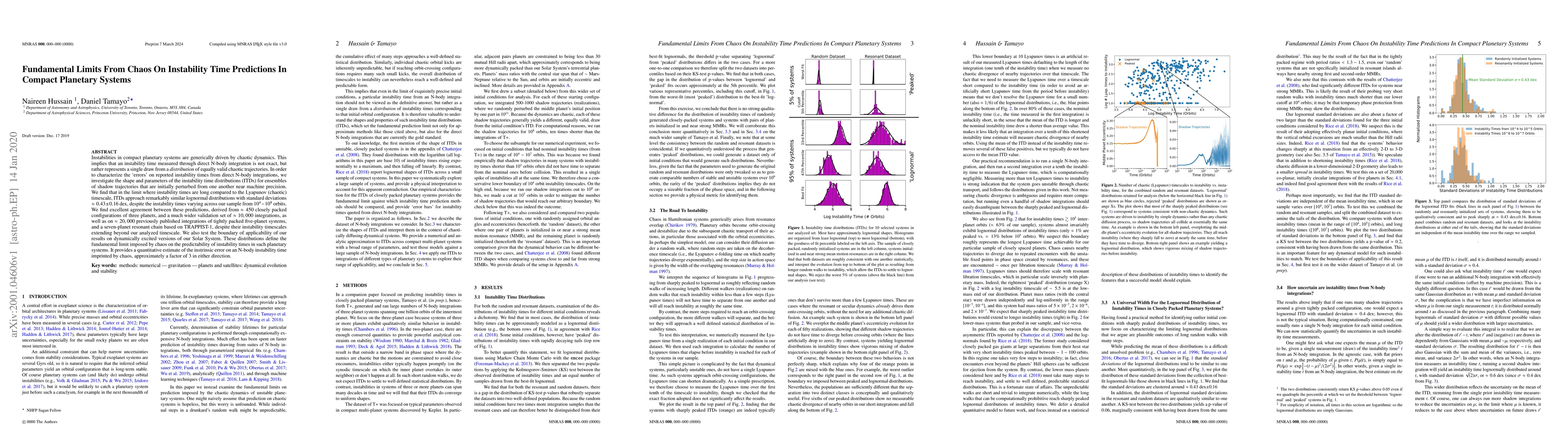 Thumbnail for Fundamental limits from chaos on instability time predictions in compact
  planetary systems