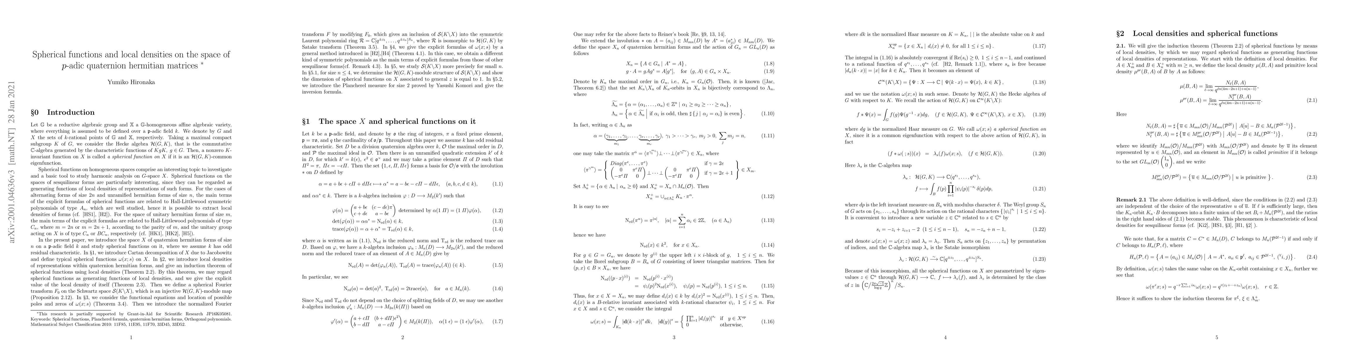 Thumbnail for Spherical functions and local densities on the space of $p$-adic
  quaternion hermitian matrices
