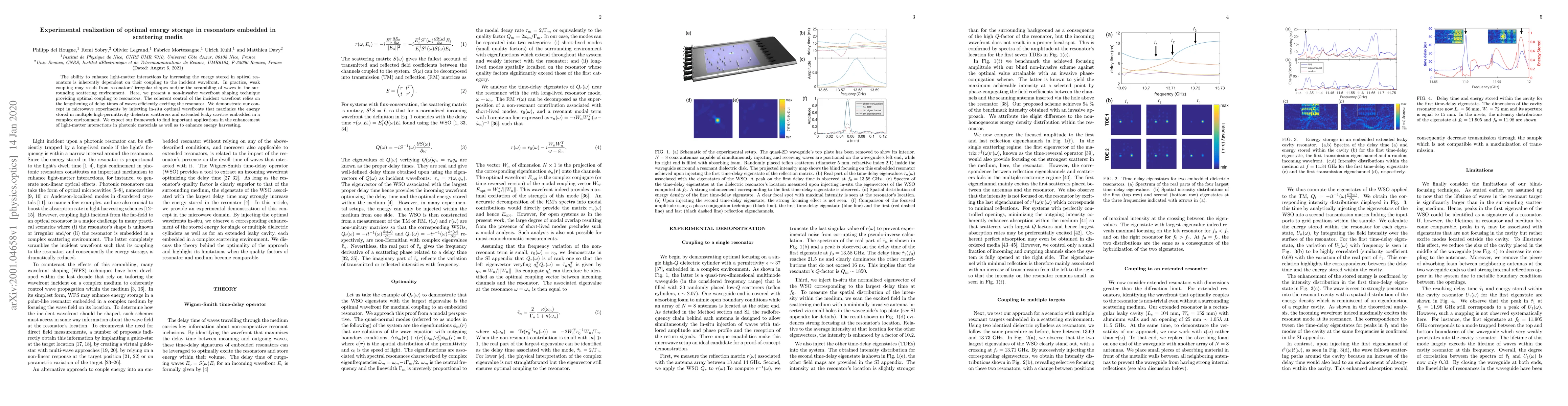 Thumbnail for Experimental realization of optimal energy storage in resonators
  embedded in scattering media