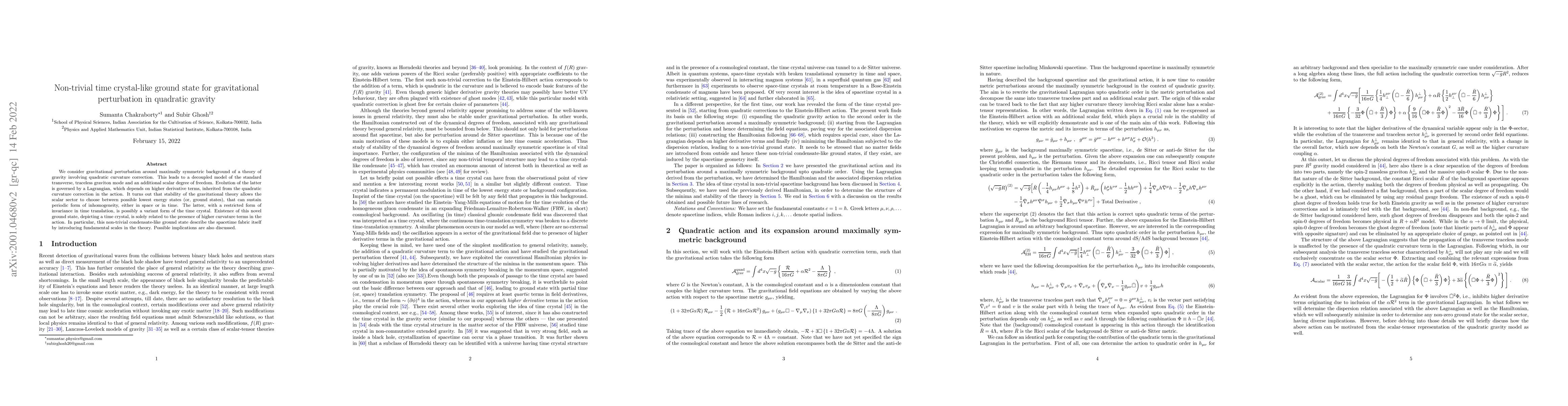 Thumbnail for Non-trivial time crystal-like ground state for gravitational
  perturbation in quadratic gravity