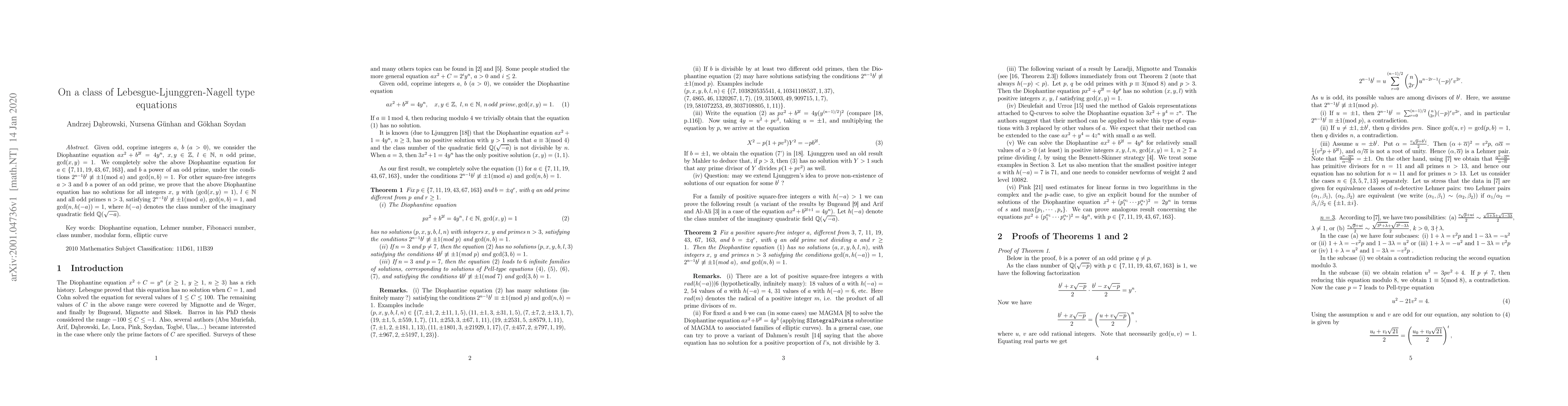 Thumbnail for On a class of Lebesgue-Ljunggren-Nagell type equations