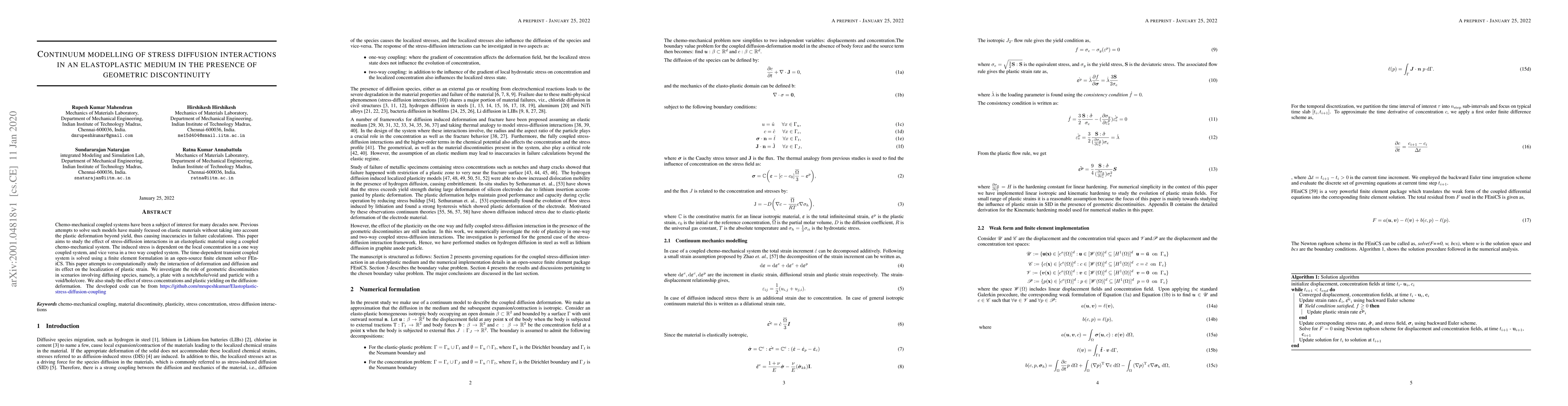 Thumbnail for Continuum modelling of stress diffusion interactions in an elastoplastic
  medium in the presence of geometric discontinuity