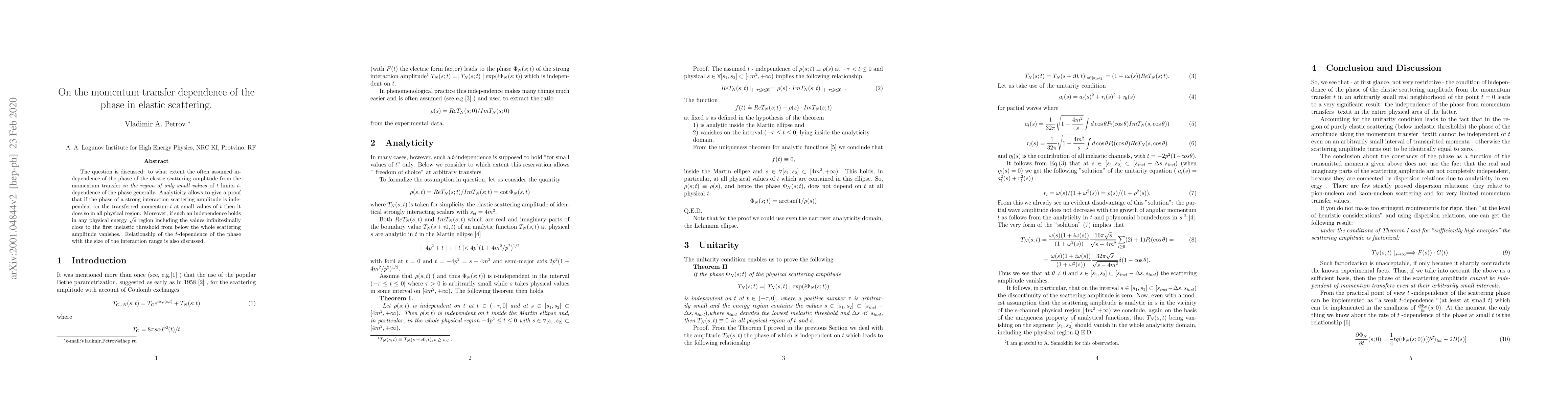 Thumbnail for On the momentum transfer dependence of the phase in elastic scattering