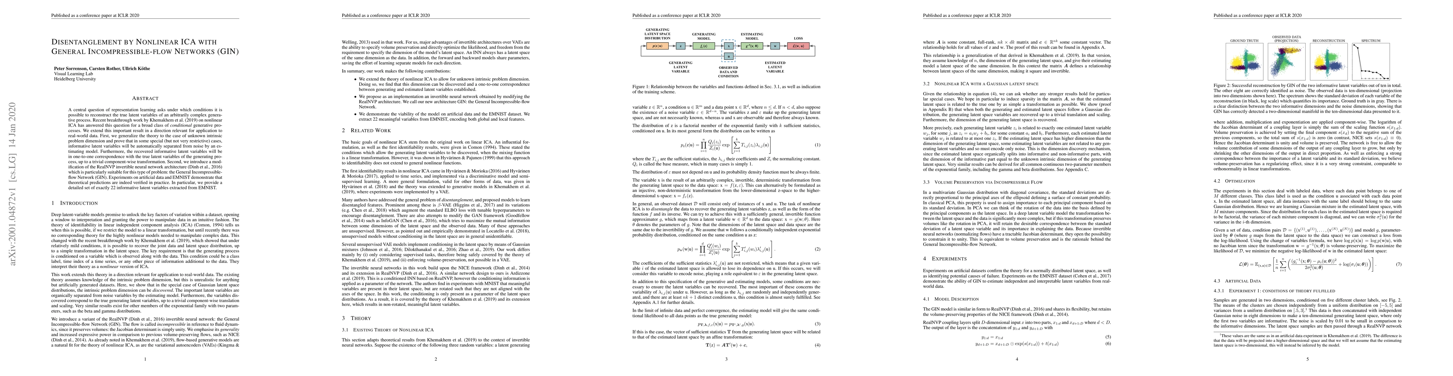 Thumbnail for Disentanglement by Nonlinear ICA with General Incompressible-flow
  Networks (GIN)