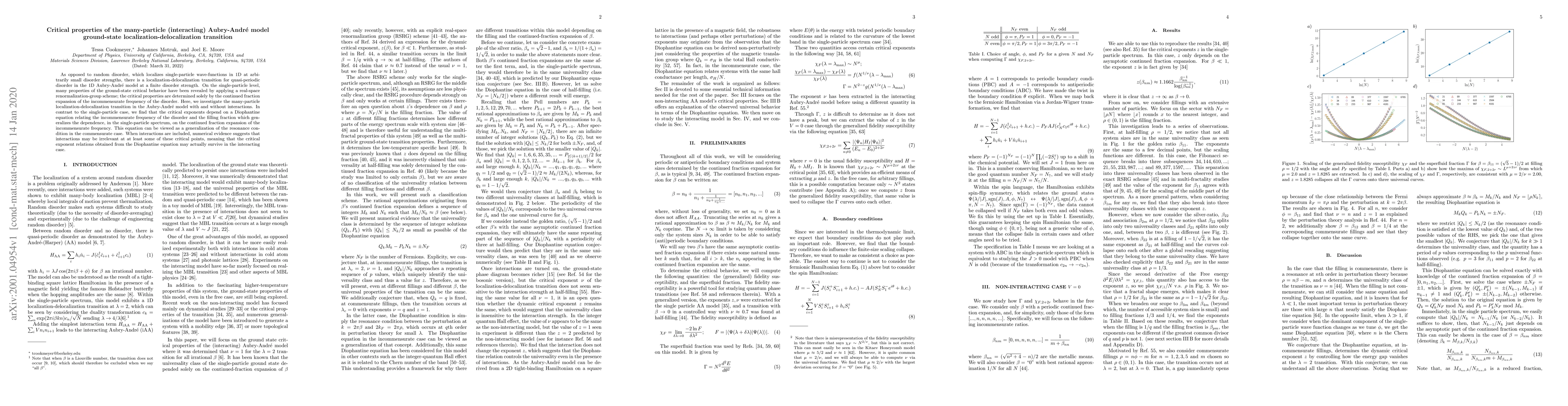 Thumbnail for Critical properties of the many-particle (interacting) Aubry-Andr\'e
  model ground-state localization-delocalization transition