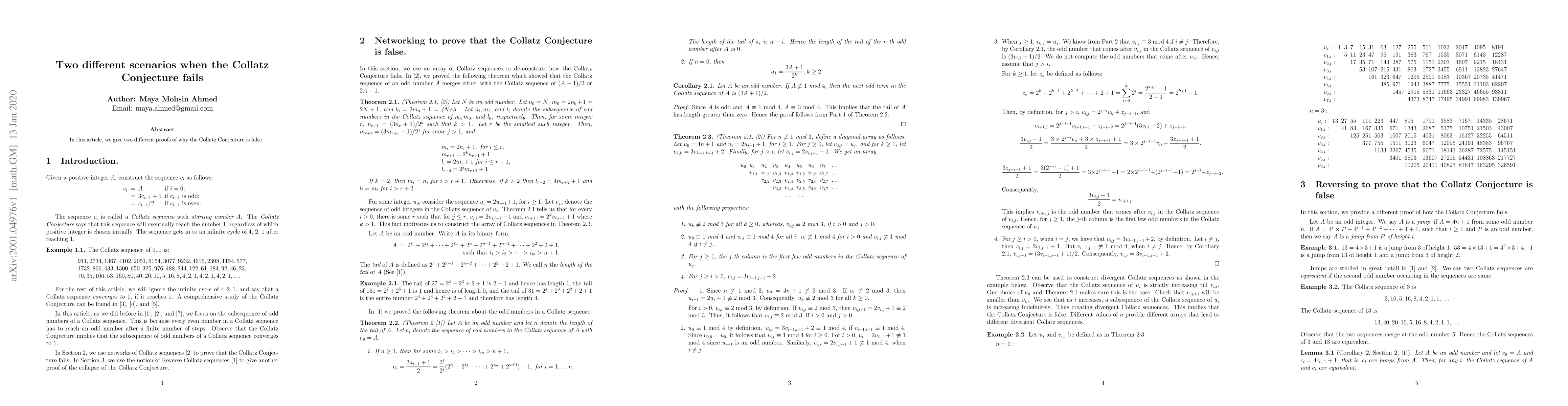 Thumbnail for Two different scenarios when the Collatz Conjecture fails