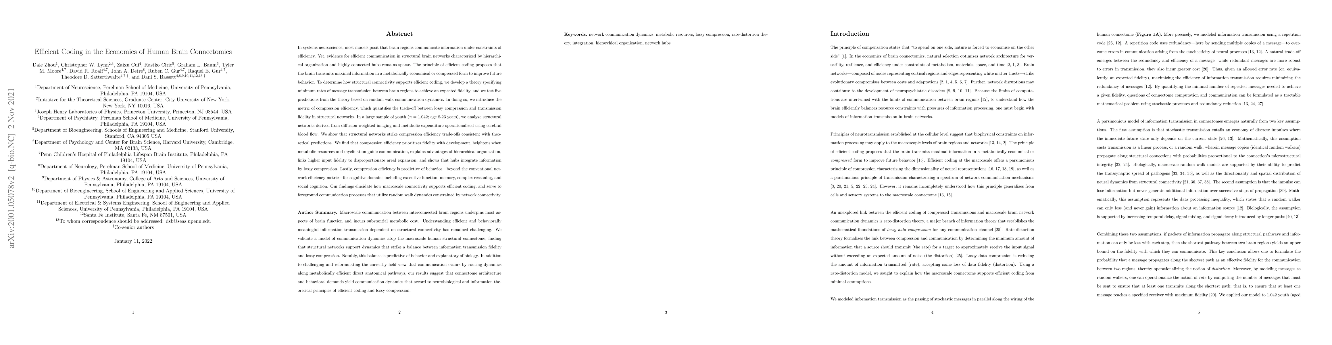 Thumbnail for Efficient Coding in the Economics of Human Brain Connectomics