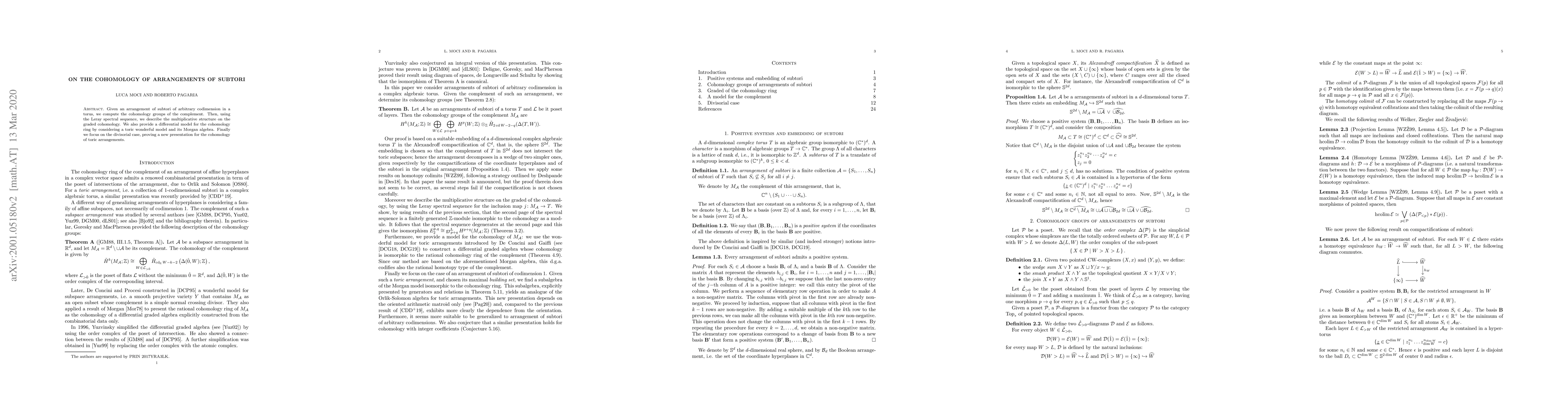 Thumbnail for On the cohomology of arrangements of subtori