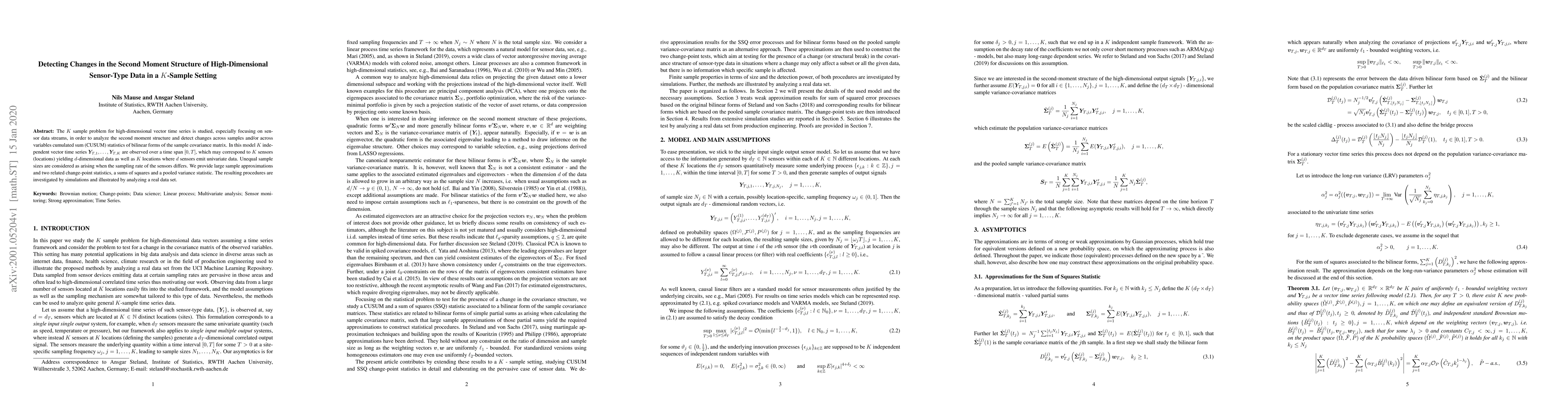 Thumbnail for Detecting Changes in the Second Moment Structure of High-Dimensional
  Sensor-Type Data in a $K$-Sample Setting