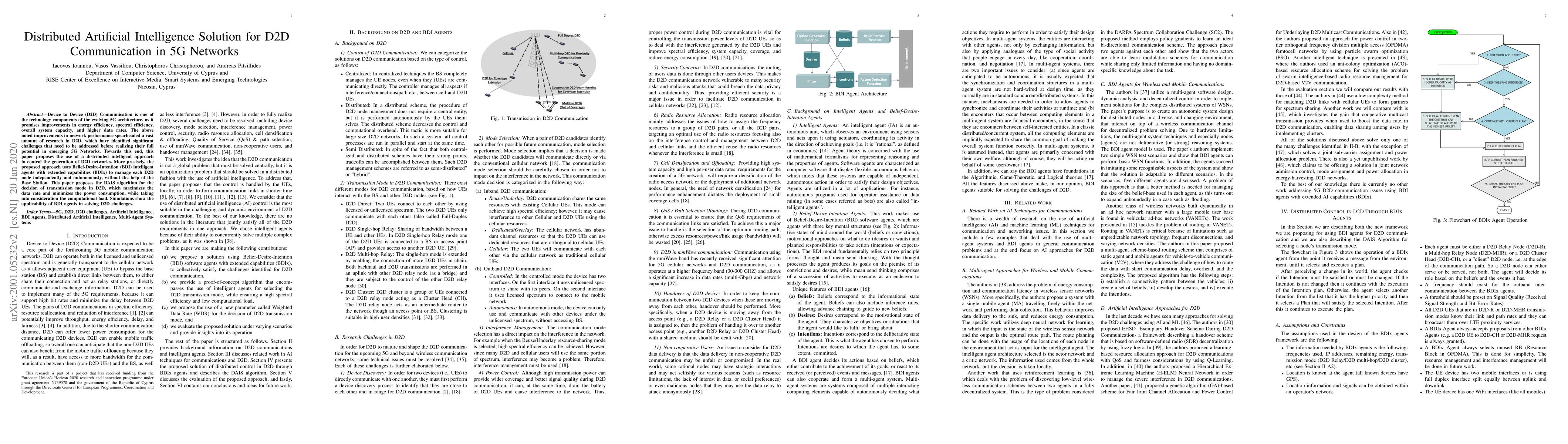 Thumbnail for Distributed Artificial Intelligence Solution for D2D Communication in 5G
  Networks