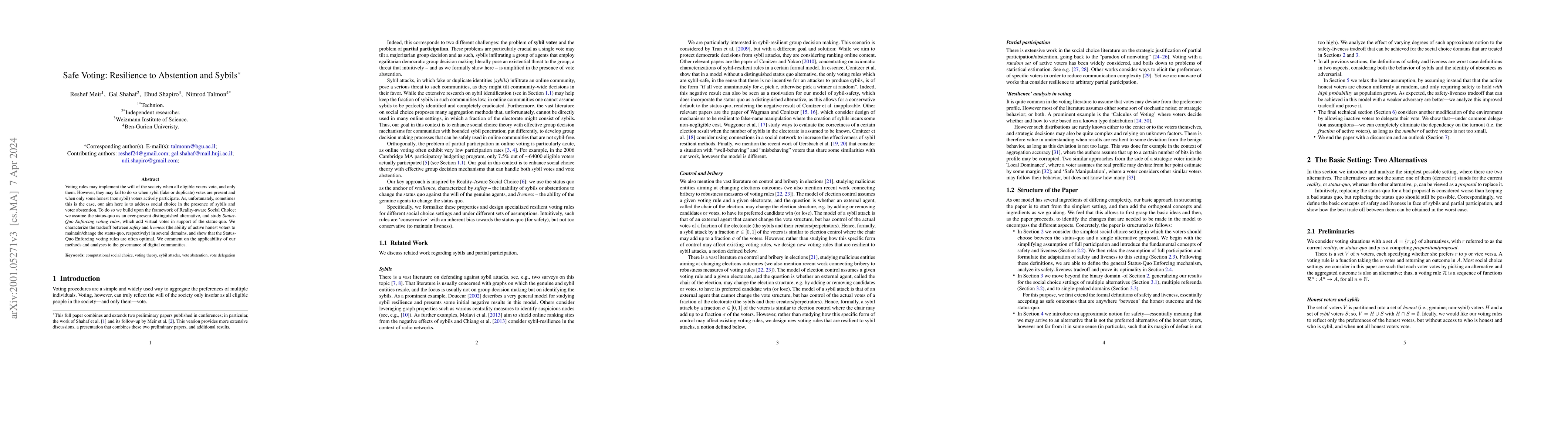 Thumbnail for Safe Voting: Resilience to Abstention and Sybils