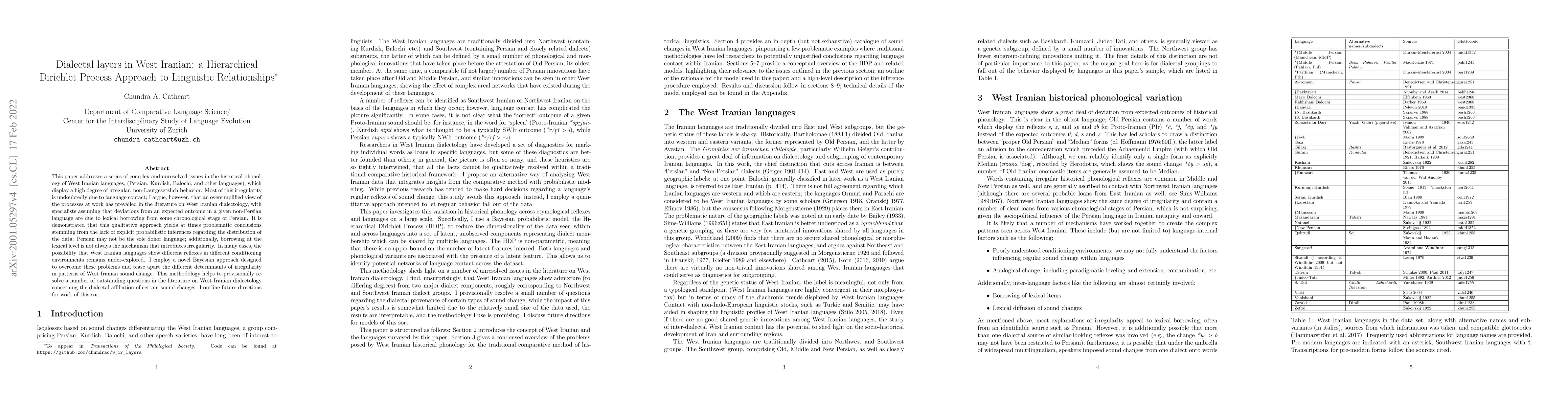 Thumbnail for Dialectal Layers in West Iranian: a Hierarchical Dirichlet Process
  Approach to Linguistic Relationships