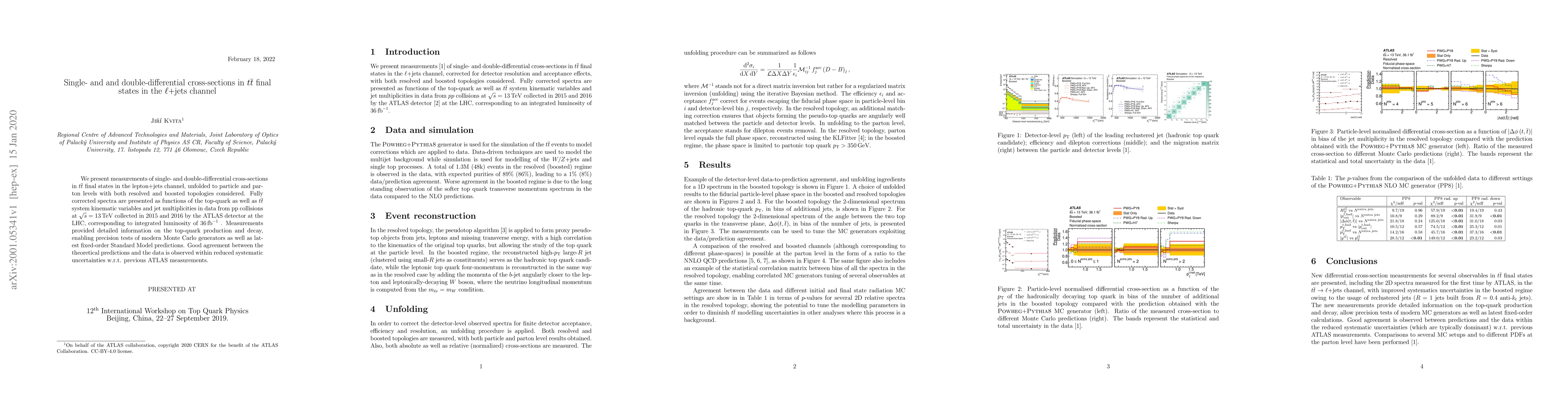 Thumbnail for Single- and and double-differential cross-sections in $t\bar{t}$ final
  states in the $\ell$+jets channe