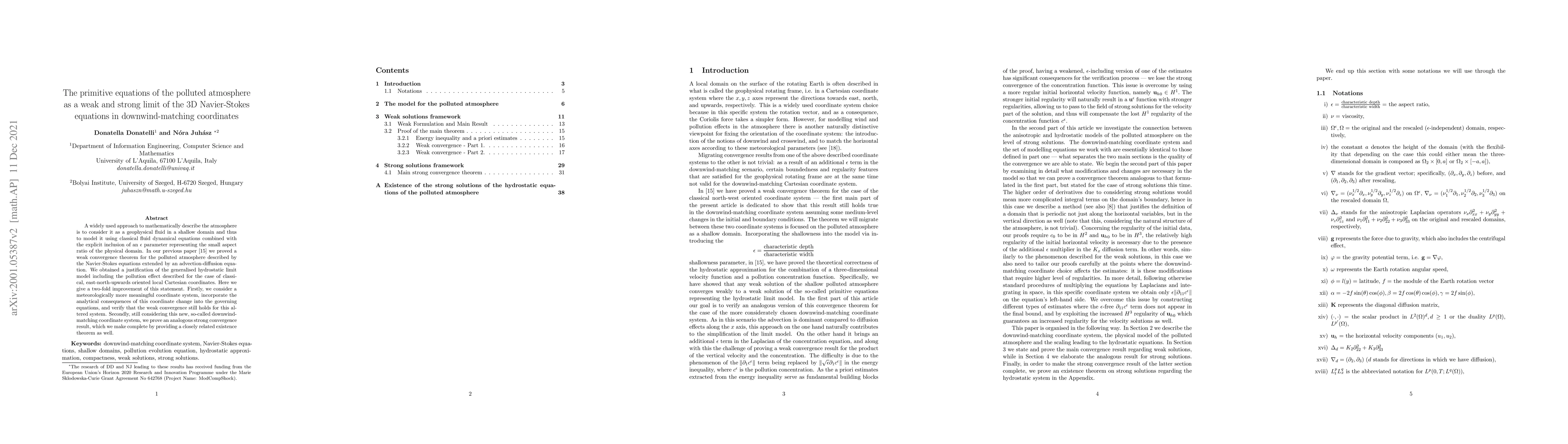 Thumbnail for The primitive equations of the polluted atmosphere as a weak and strong
  limit of the 3D Navier-Stokes equations in downwind-matching coordinates