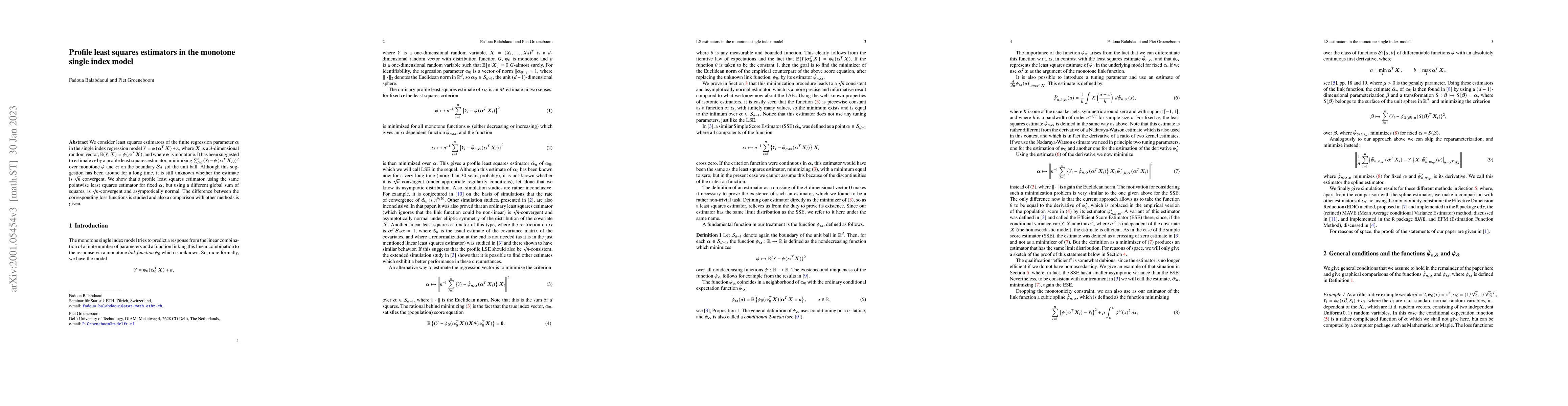 Thumbnail for Profile least squares estimators in the monotone single index model