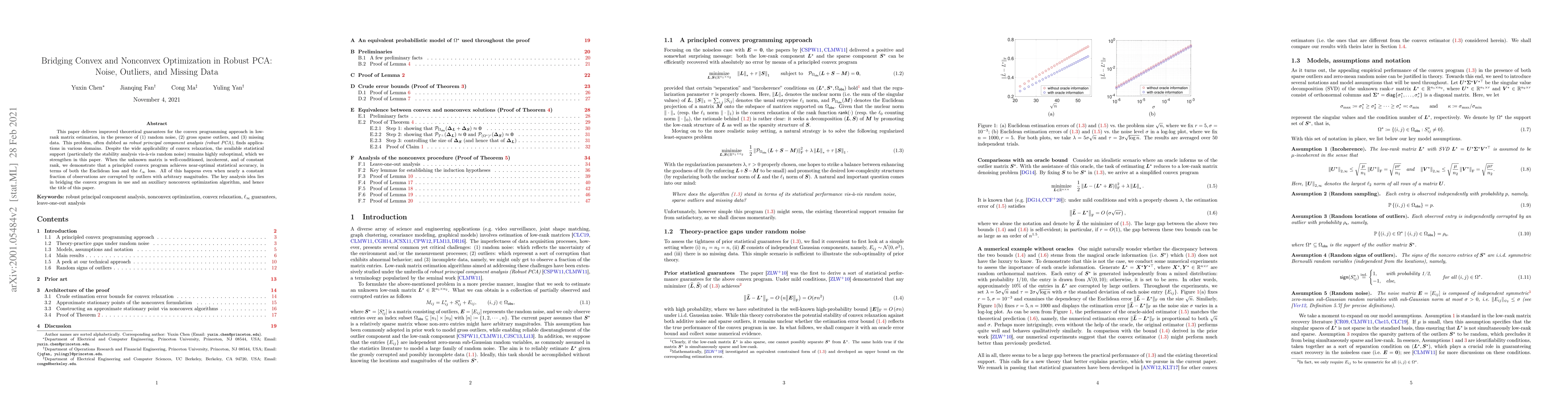 Thumbnail for Bridging Convex and Nonconvex Optimization in Robust PCA: Noise,
  Outliers, and Missing Data