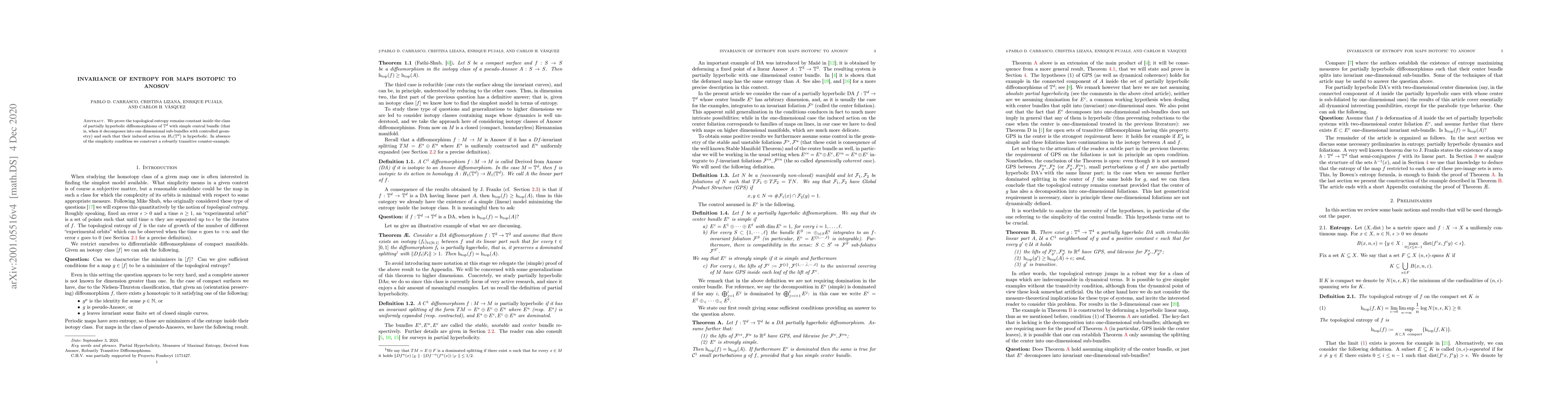 Thumbnail for Invariance of entropy for maps isotopic to Anosov