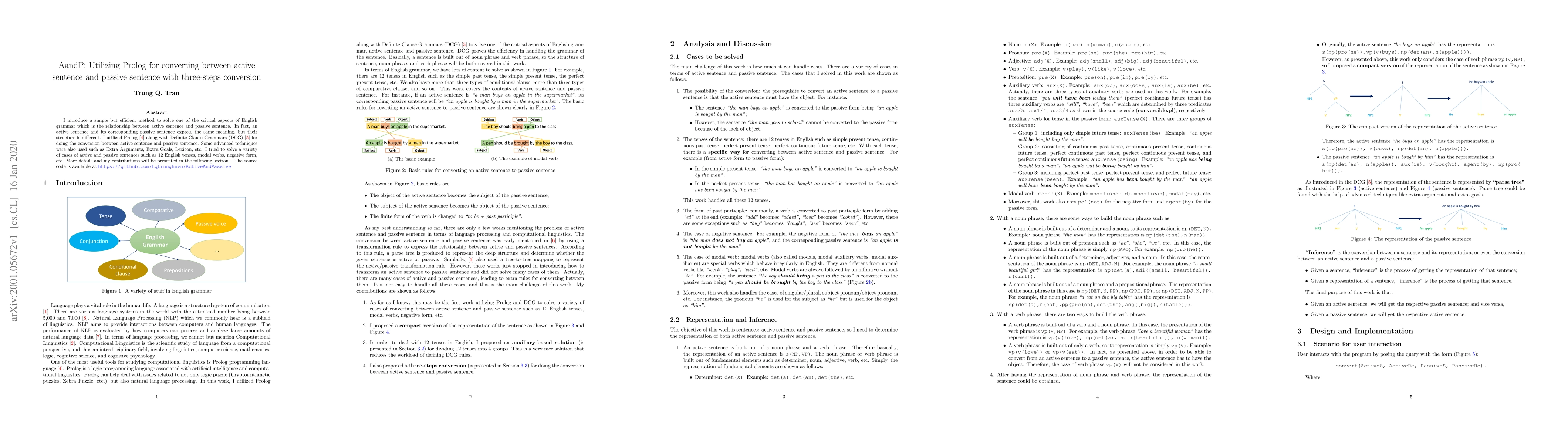Thumbnail for AandP: Utilizing Prolog for converting between active sentence and
  passive sentence with three-steps conversion