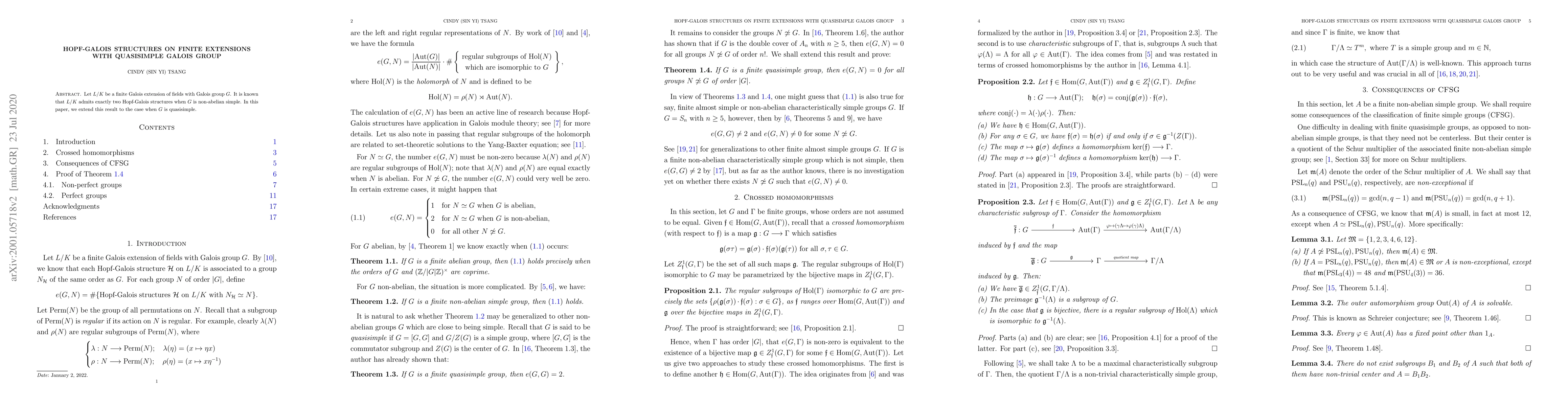 Thumbnail for Hopf-Galois structures on finite extensions with quasisimple Galois
  group
