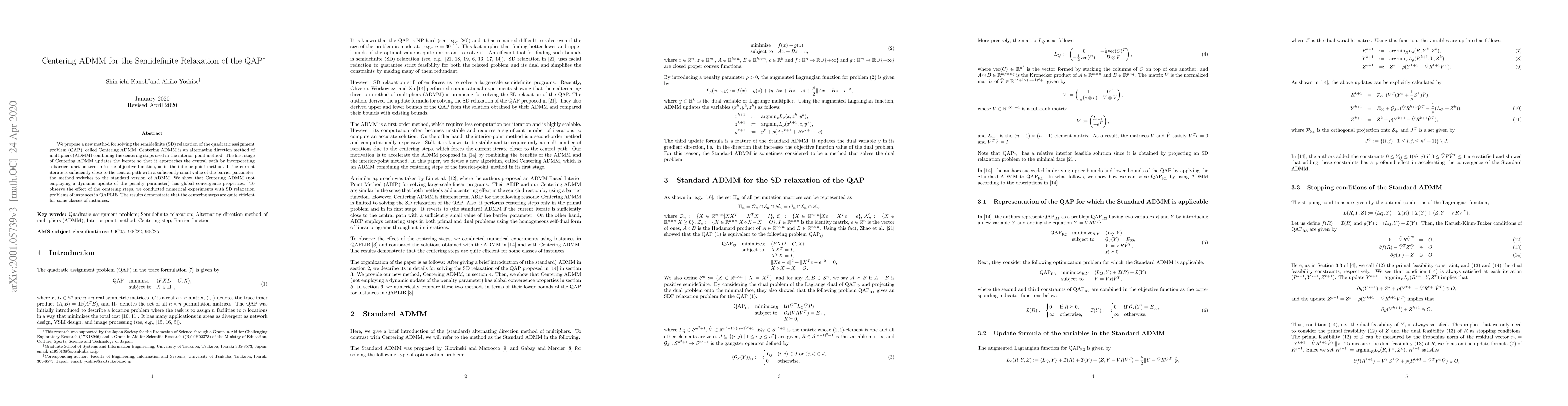 Thumbnail for Centering ADMM for the Semidefinite Relaxation of the QAP