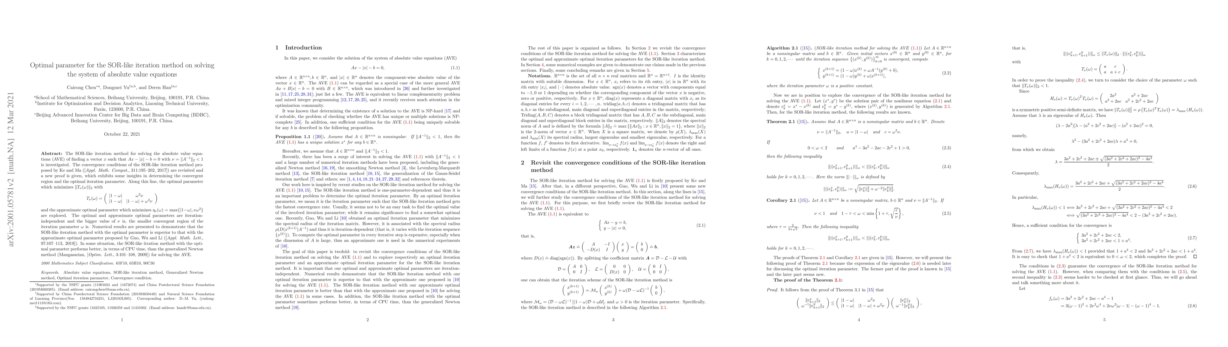 Thumbnail for Optimal parameter for the SOR-like iteration method for solving the
  system of absolute value equations