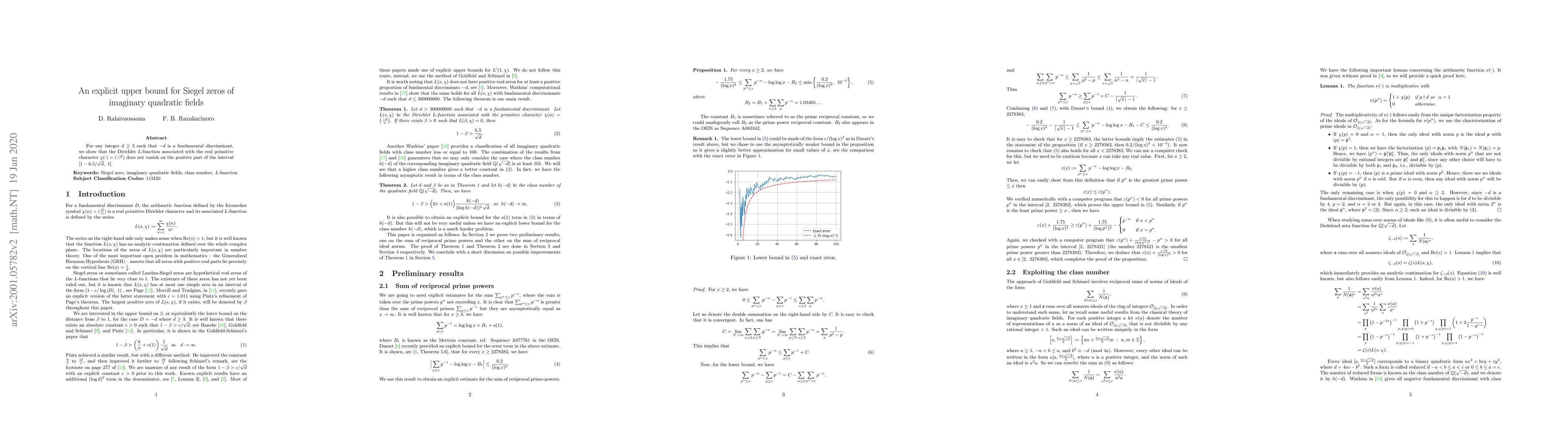 Thumbnail for An explicit upper bound for Siegel zeros of imaginary quadratic fields
